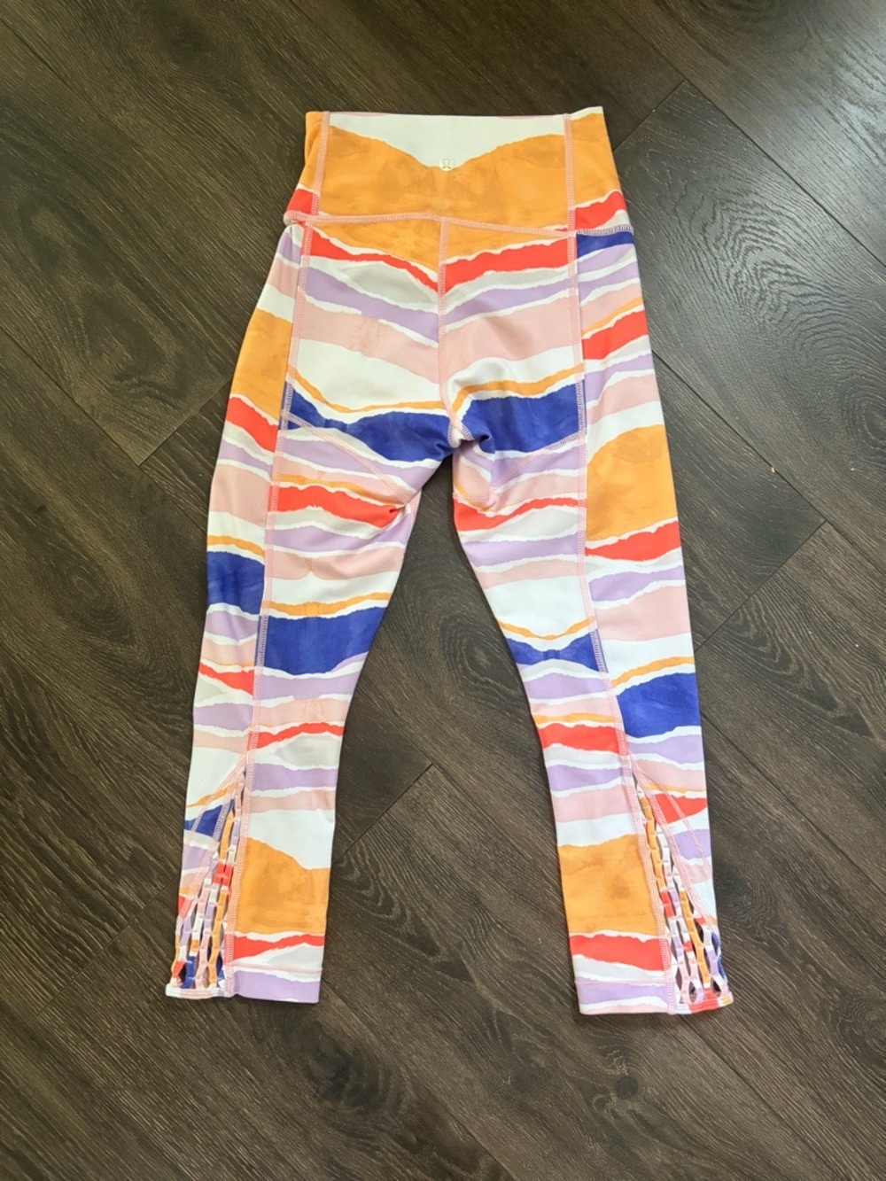 Lululemon Striped Watercolor Print Active Leggings in Orange, Blue, Pink